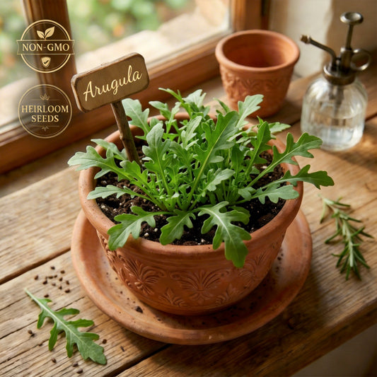 Non-GMO arugula seeds packet for home gardening