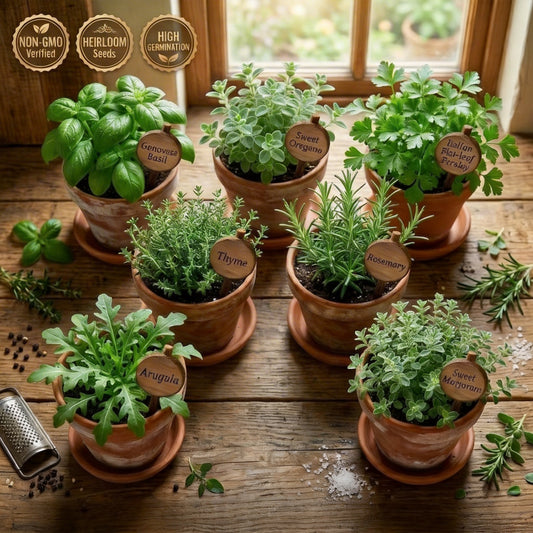 Italian Herb Garden Kit with 7 non-GMO seed packets displayed